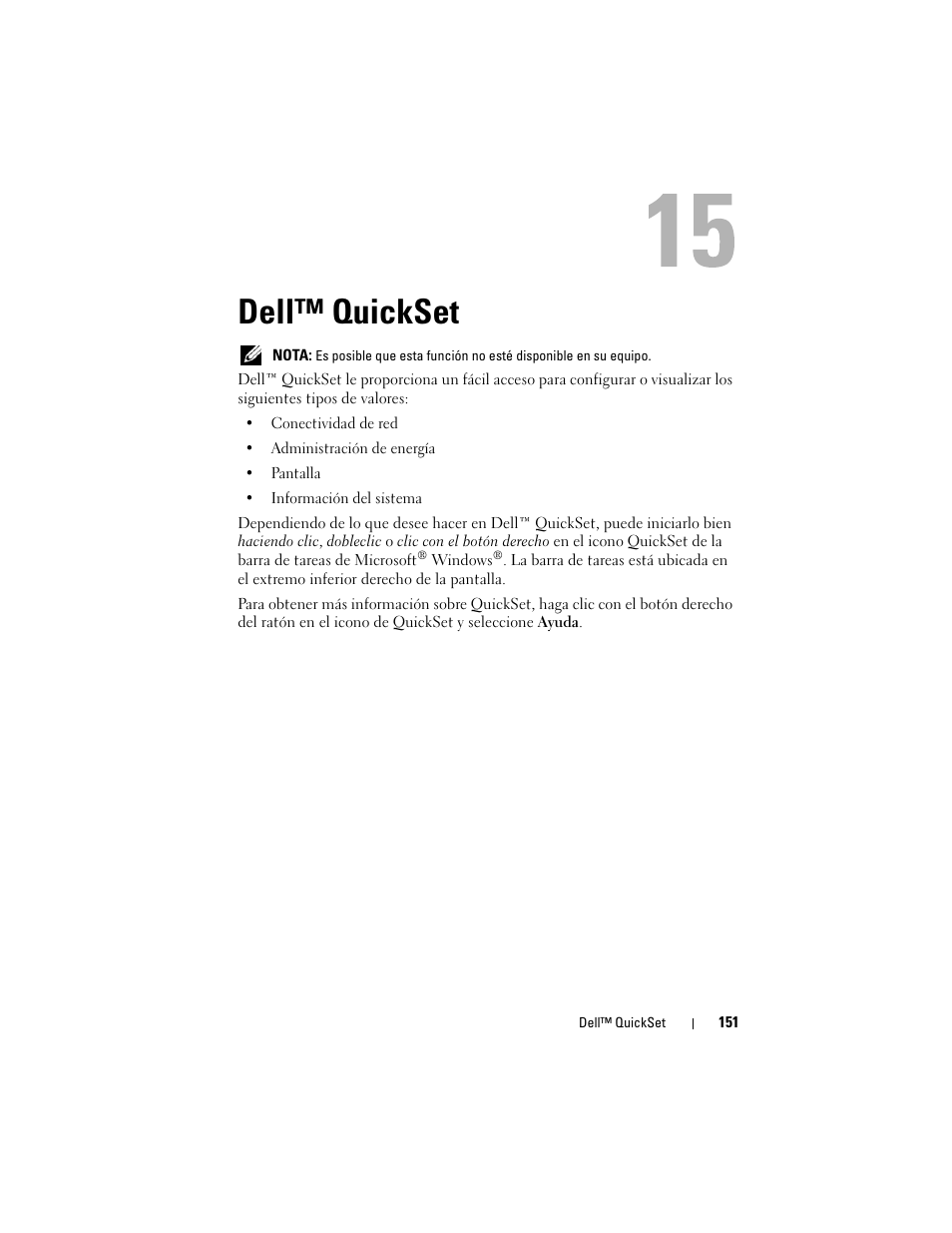 Dell™ quickset | Dell Latitude D530 (Early 2008) User Manual | Page 151 / 192