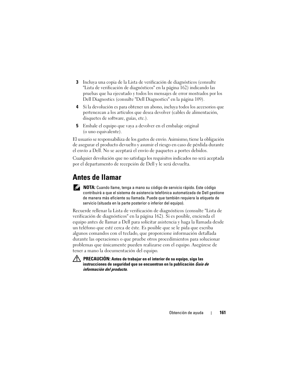 Antes de llamar | Dell Latitude D530 (Early 2008) User Manual | Page 161 / 192