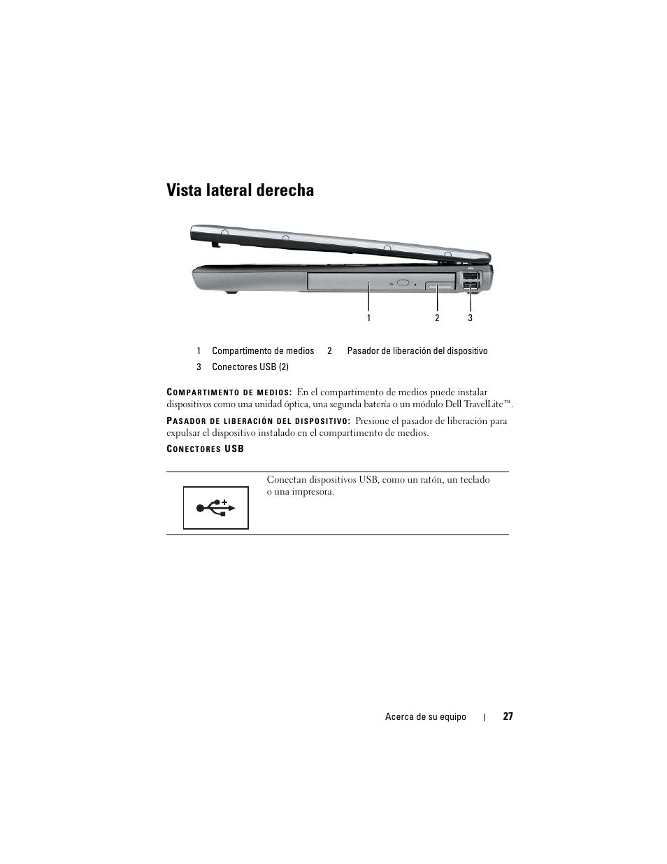 Vista lateral derecha | Dell Latitude D530 (Early 2008) User Manual | Page 27 / 192