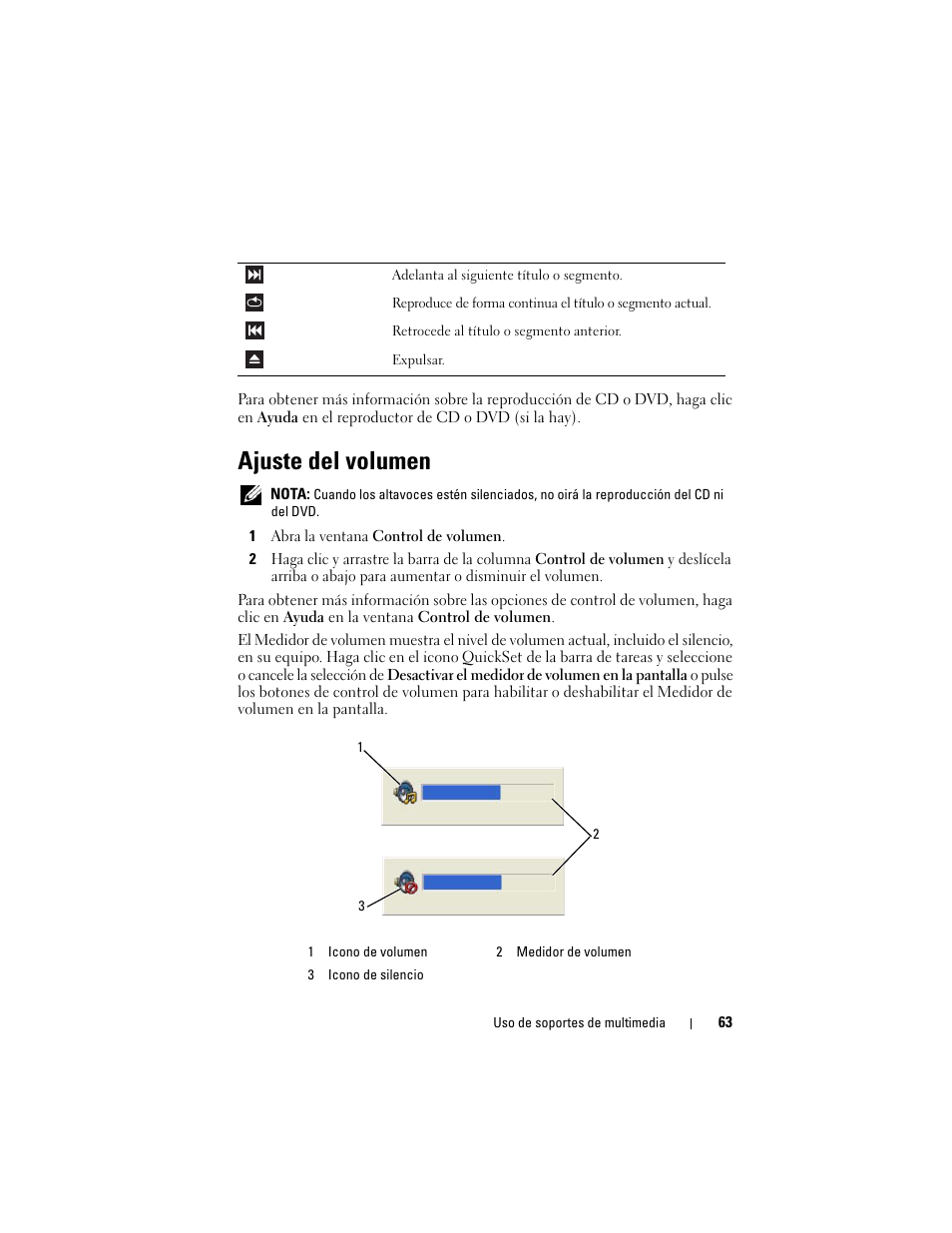 Ajuste del volumen | Dell Latitude D530 (Early 2008) User Manual | Page 63 / 192