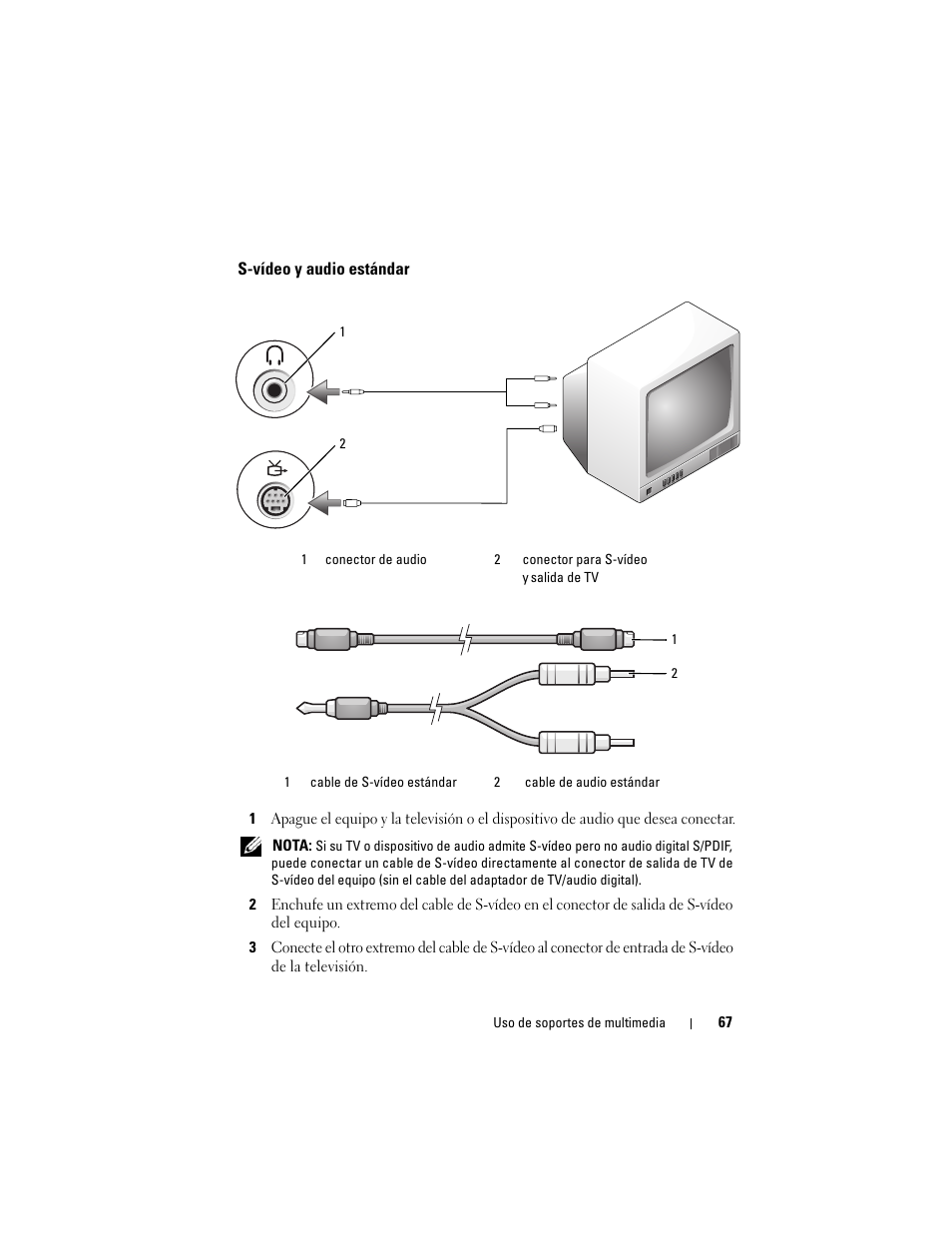 S-vídeo y audio estándar | Dell Latitude D530 (Early 2008) User Manual | Page 67 / 192