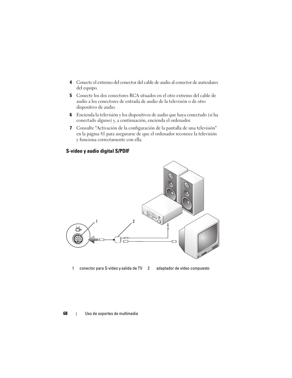 S-vídeo y audio digital s/pdif | Dell Latitude D530 (Early 2008) User Manual | Page 68 / 192