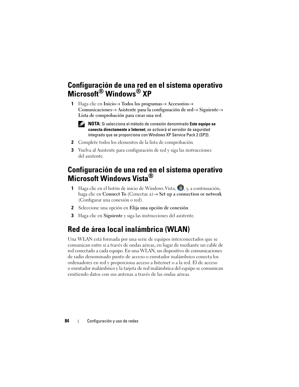 Red de área local inalámbrica (wlan), Windows | Dell Latitude D530 (Early 2008) User Manual | Page 84 / 192