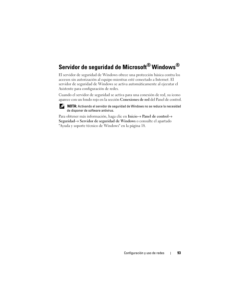 Servidor de seguridad de microsoft® windows, Servidor de seguridad de microsoft, Windows | Dell Latitude D530 (Early 2008) User Manual | Page 93 / 192