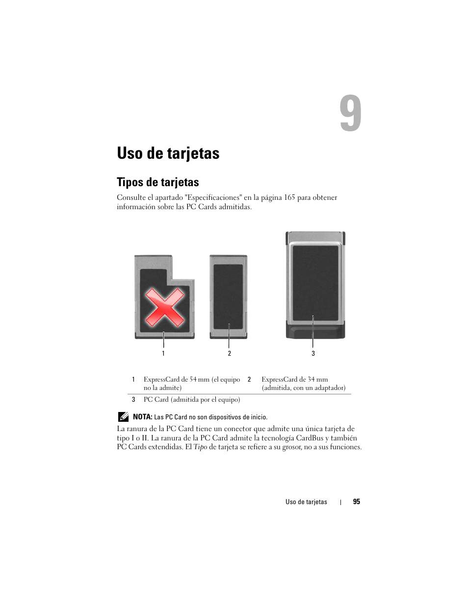 Uso de tarjetas, Tipos de tarjetas | Dell Latitude D530 (Early 2008) User Manual | Page 95 / 192