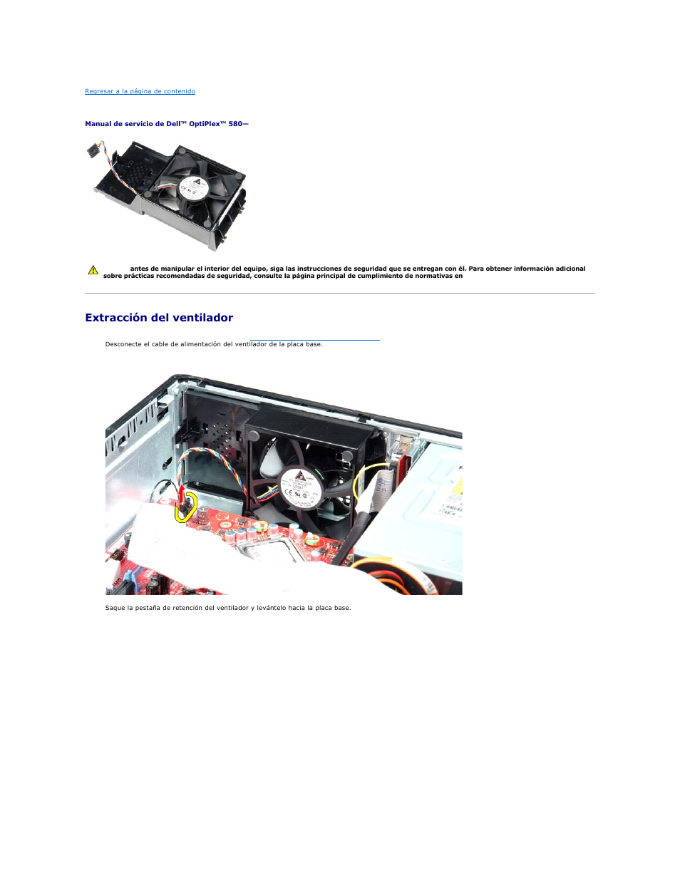 Ventilador, Extracción del ventilador | Dell OptiPlex 580 (Early 2010) User Manual | Page 10 / 49