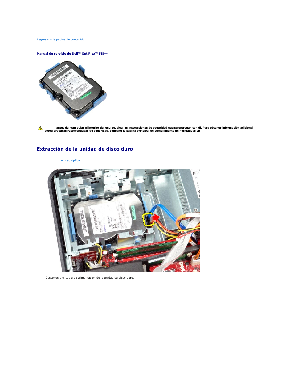 Unidad de disco duro, Extracción de la unidad de disco duro | Dell OptiPlex 580 (Early 2010) User Manual | Page 12 / 49