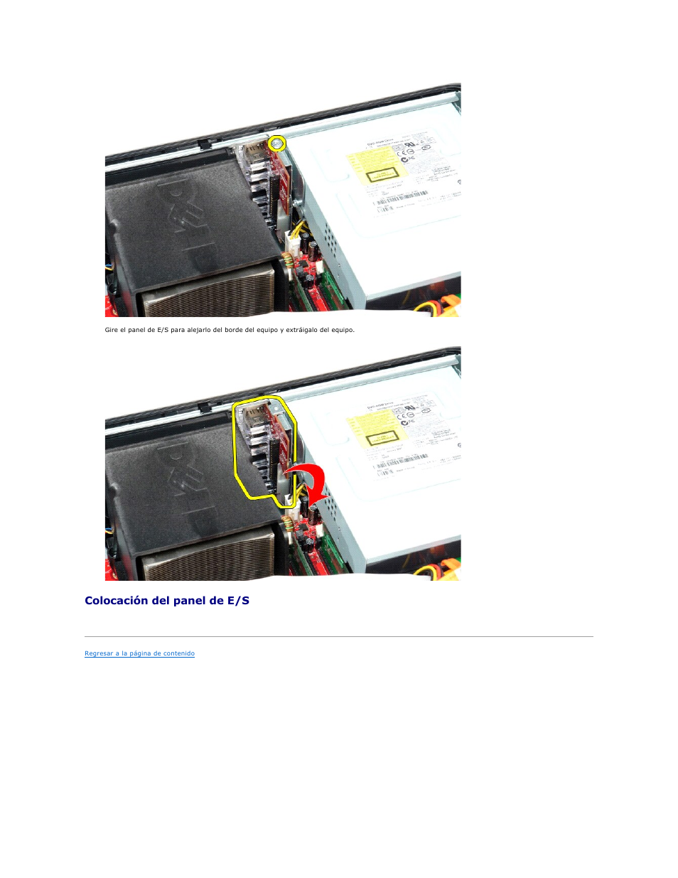 Colocación del panel de e/s | Dell OptiPlex 580 (Early 2010) User Manual | Page 22 / 49