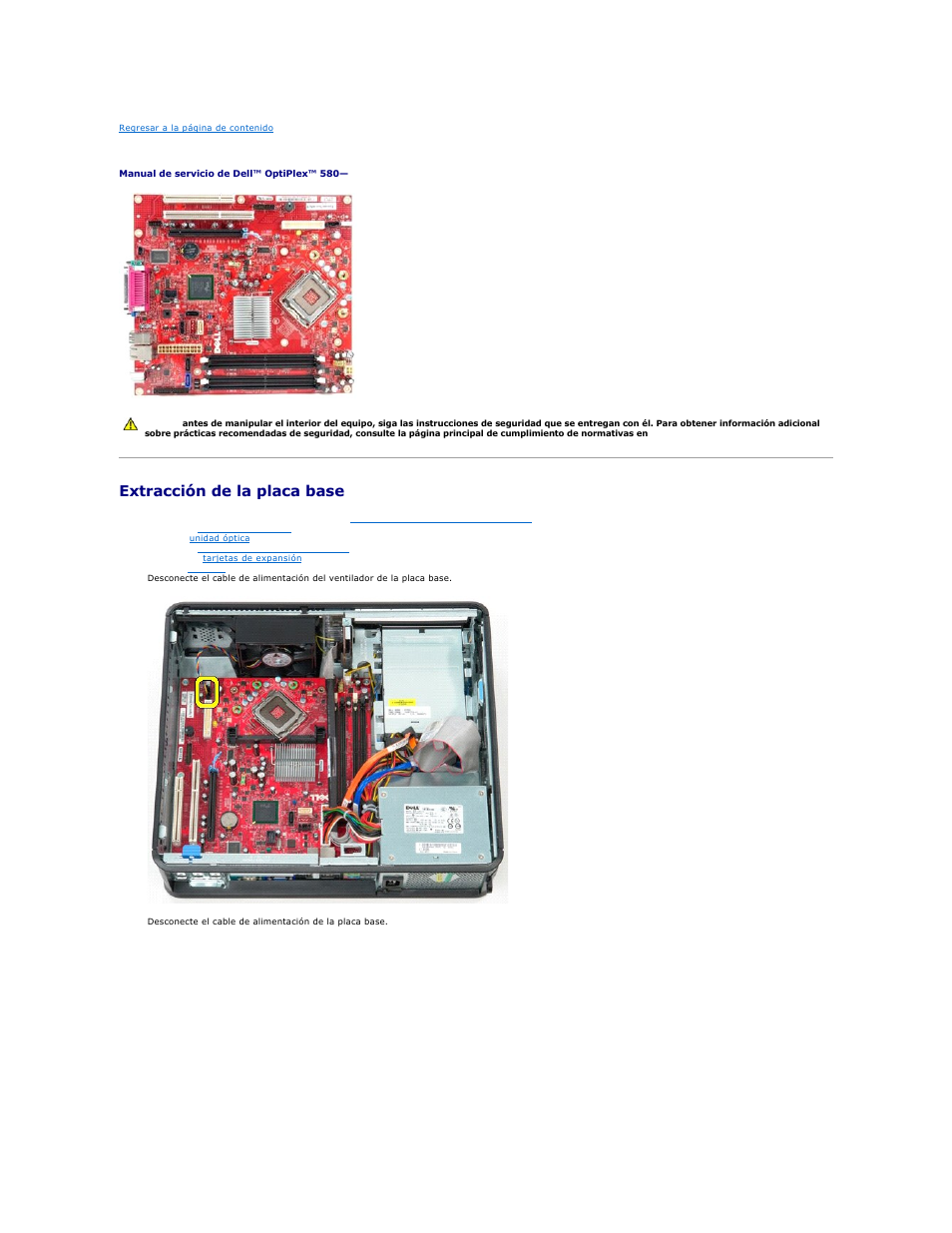 Placa base, Extracción de la placa base | Dell OptiPlex 580 (Early 2010) User Manual | Page 43 / 49