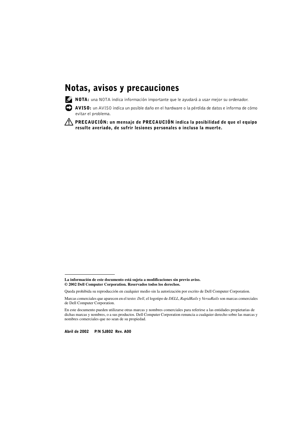 Notas, avisos y precauciones | Dell PowerVault 770N (Deskside NAS Appliance) User Manual | Page 104 / 126