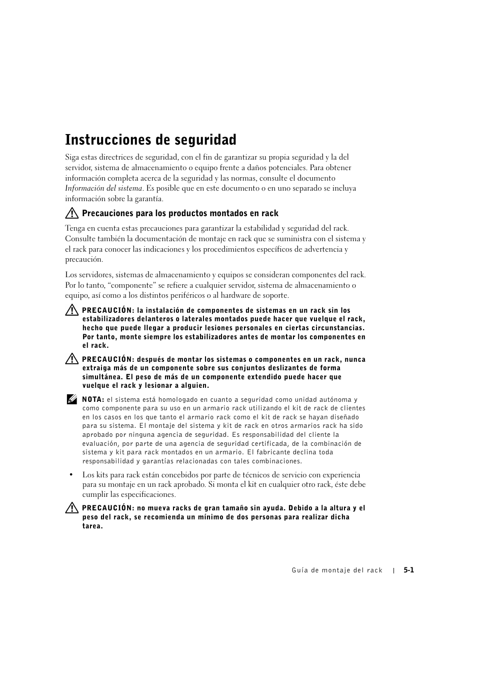 Instrucciones de seguridad, Instrucciones de seguridad -1 | Dell PowerVault 770N (Deskside NAS Appliance) User Manual | Page 107 / 126