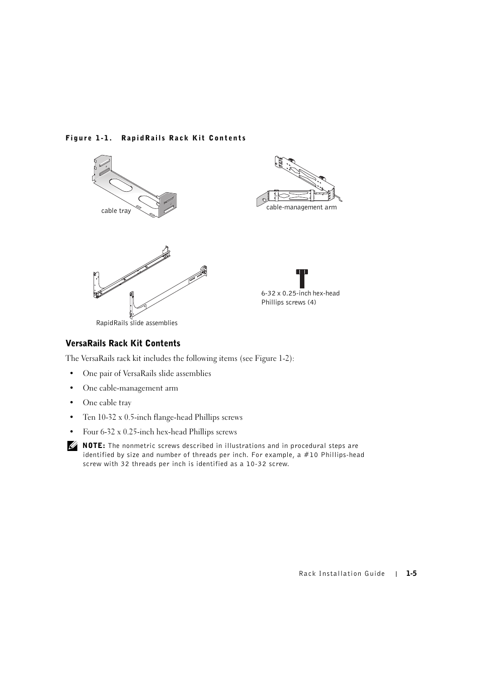 Versarails rack kit contents, Versarails rack kit contents -5 | Dell PowerVault 770N (Deskside NAS Appliance) User Manual | Page 11 / 126