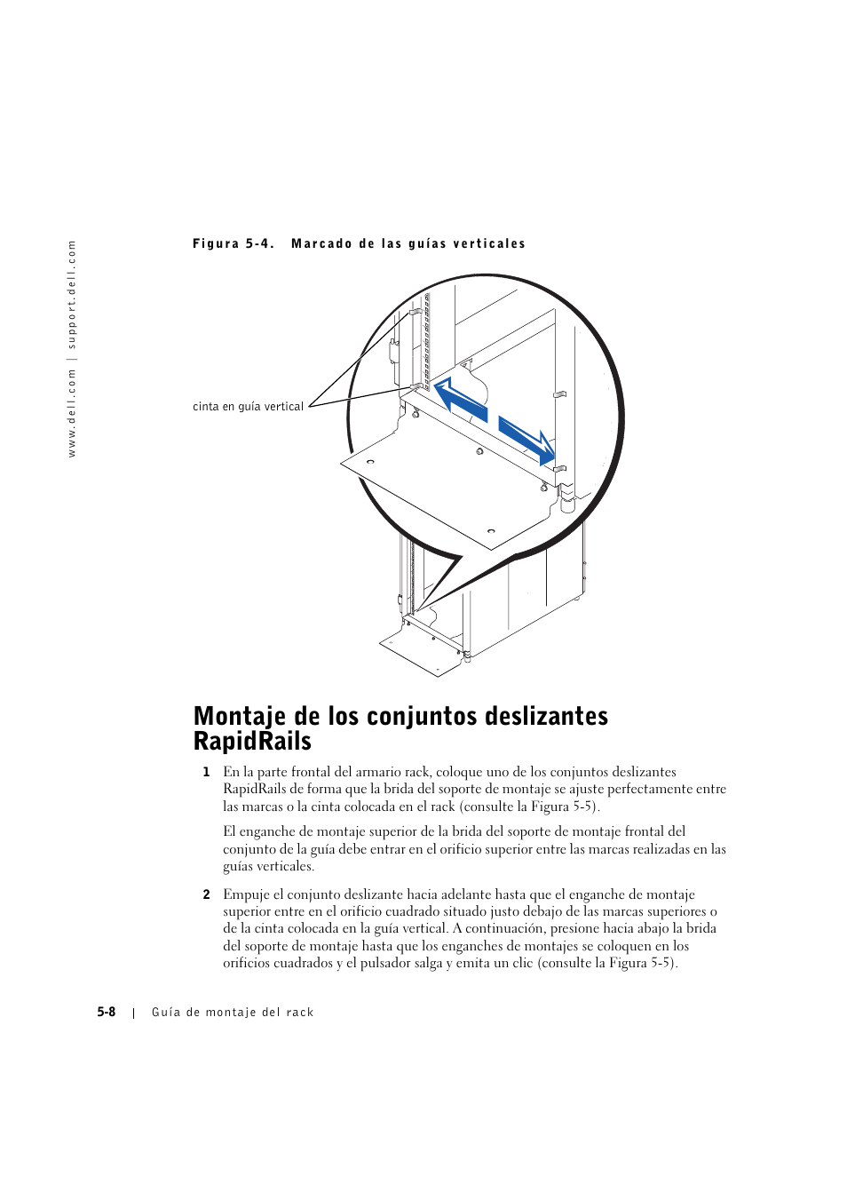 Montaje de los conjuntos deslizantes rapidrails, Montaje de los conjuntos deslizantes rapidrails -8 | Dell PowerVault 770N (Deskside NAS Appliance) User Manual | Page 114 / 126