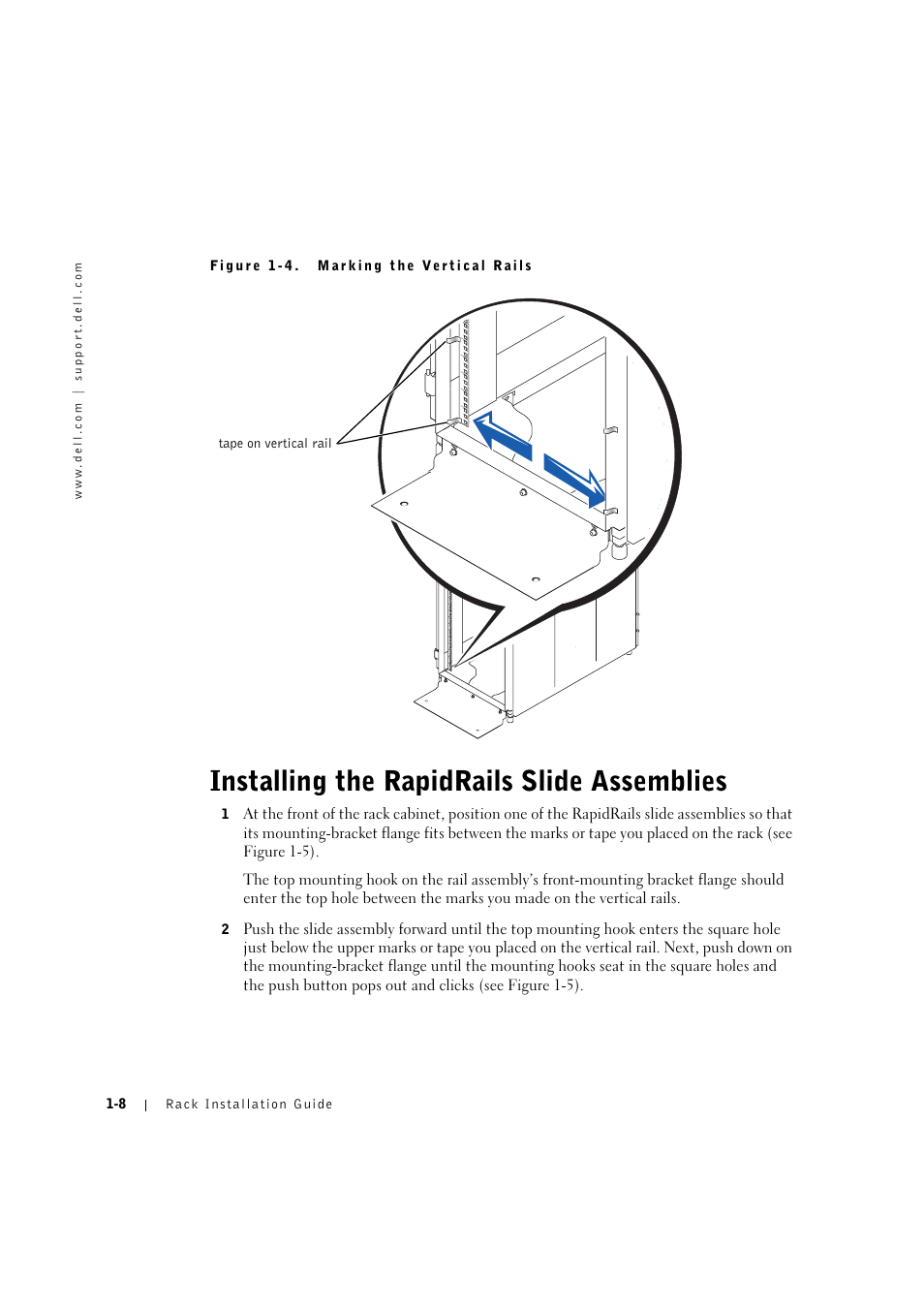 Installing the rapidrails slide assemblies, Installing the rapidrails slide assemblies -8 | Dell PowerVault 770N (Deskside NAS Appliance) User Manual | Page 14 / 126