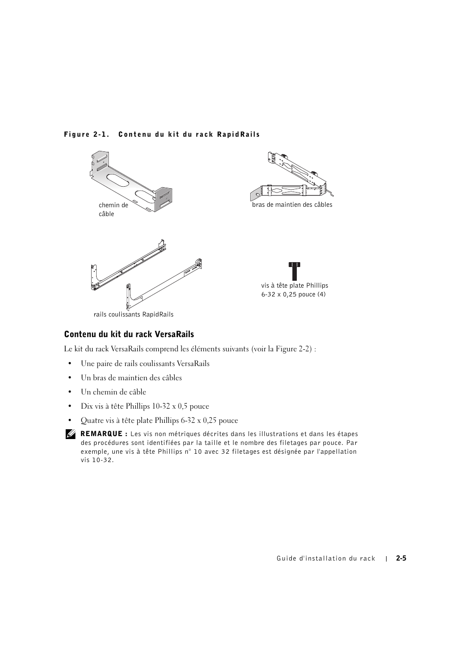 Contenu du kit du rack versarails, Contenu du kit du rack versaraiis -5 | Dell PowerVault 770N (Deskside NAS Appliance) User Manual | Page 35 / 126