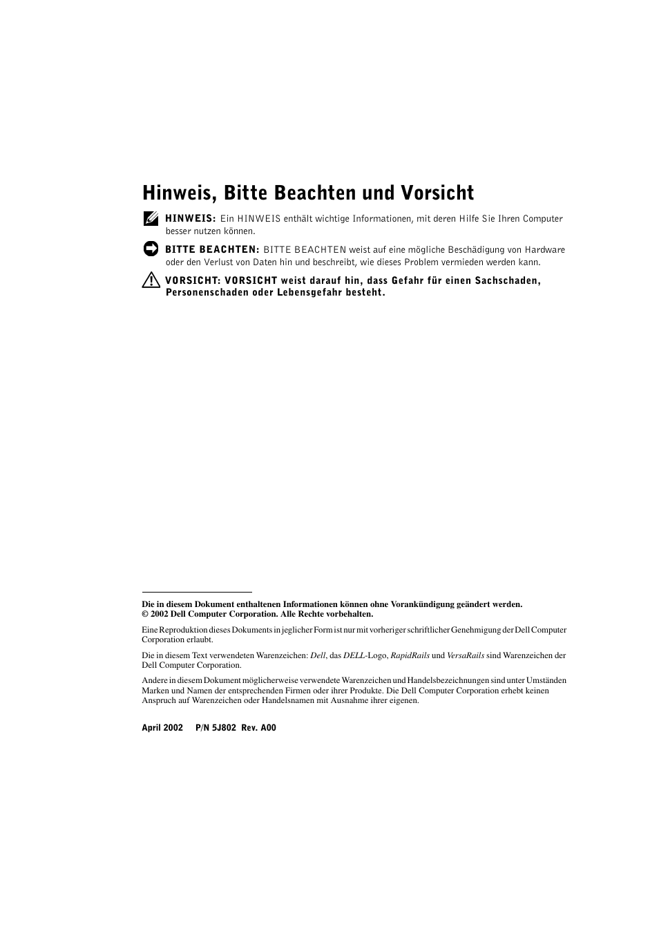 Hinweis, bitte beachten und vorsicht | Dell PowerVault 770N (Deskside NAS Appliance) User Manual | Page 52 / 126