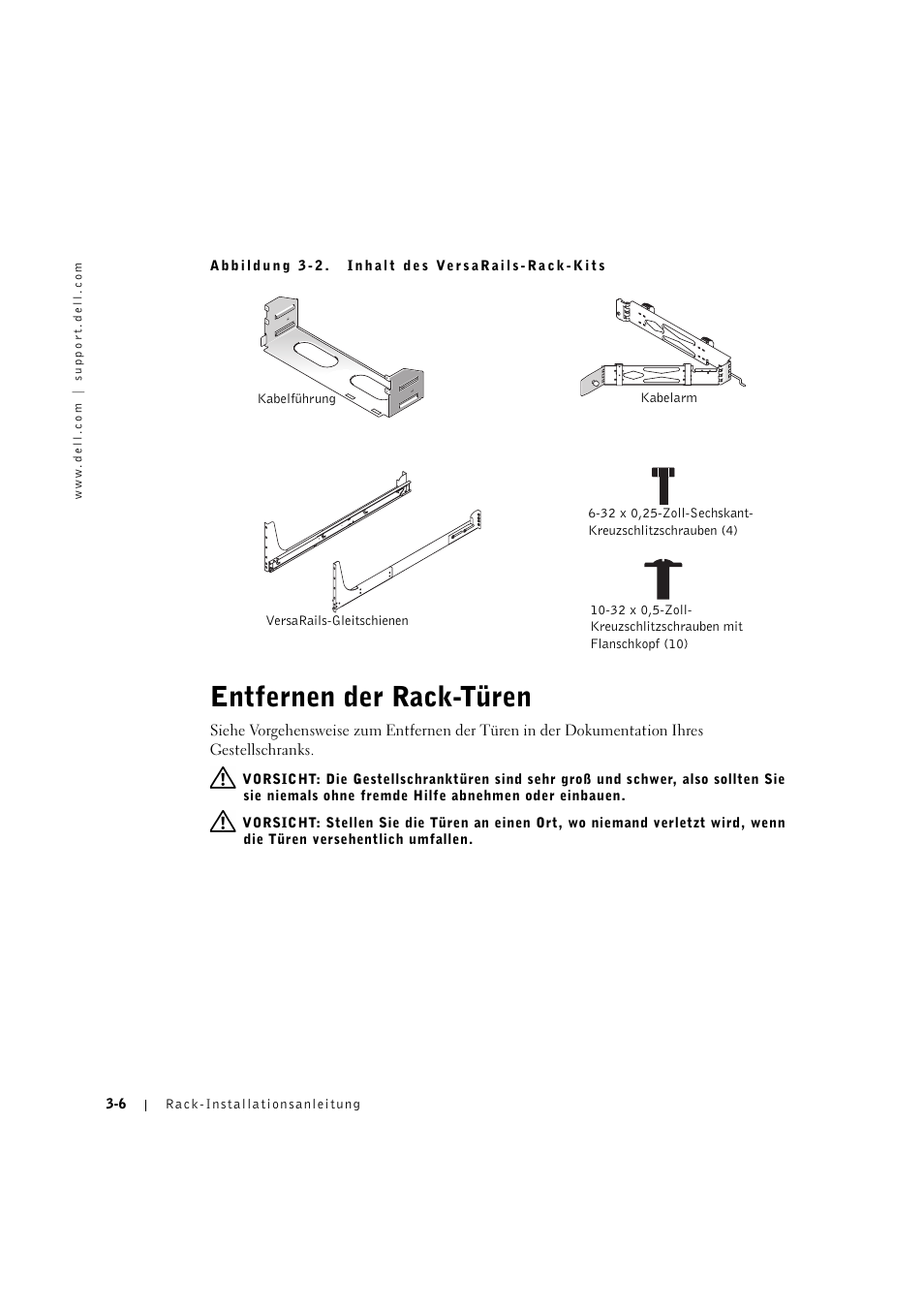 Entfernen der rack-türen, Entfernen der rack-türen -6 | Dell PowerVault 770N (Deskside NAS Appliance) User Manual | Page 60 / 126