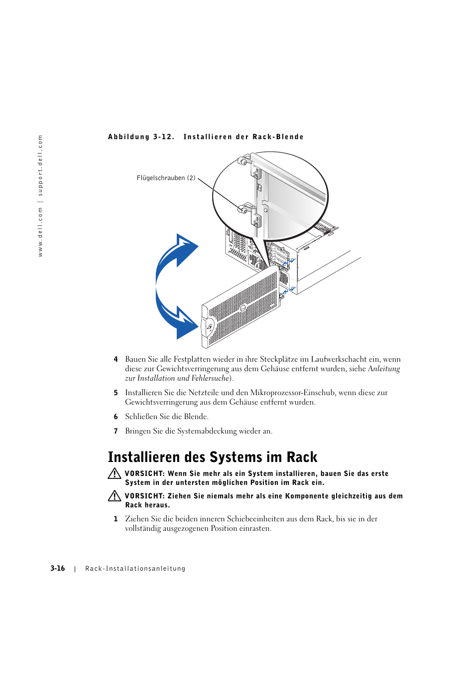 Installieren des systems im rack, Installieren des systems im rack -16 | Dell PowerVault 770N (Deskside NAS Appliance) User Manual | Page 70 / 126