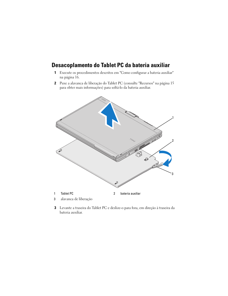 Desacoplamento do tablet pc da bateria auxiliar | Dell Latitude XT2 (Early 2009) User Manual | Page 19 / 30
