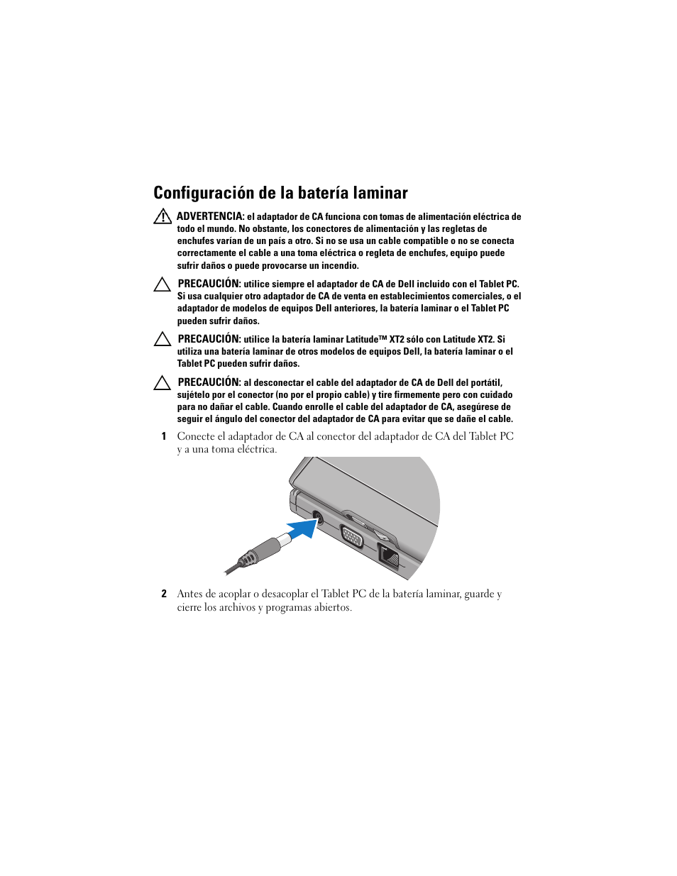 Configuración de la batería laminar | Dell Latitude XT2 (Early 2009) User Manual | Page 24 / 30