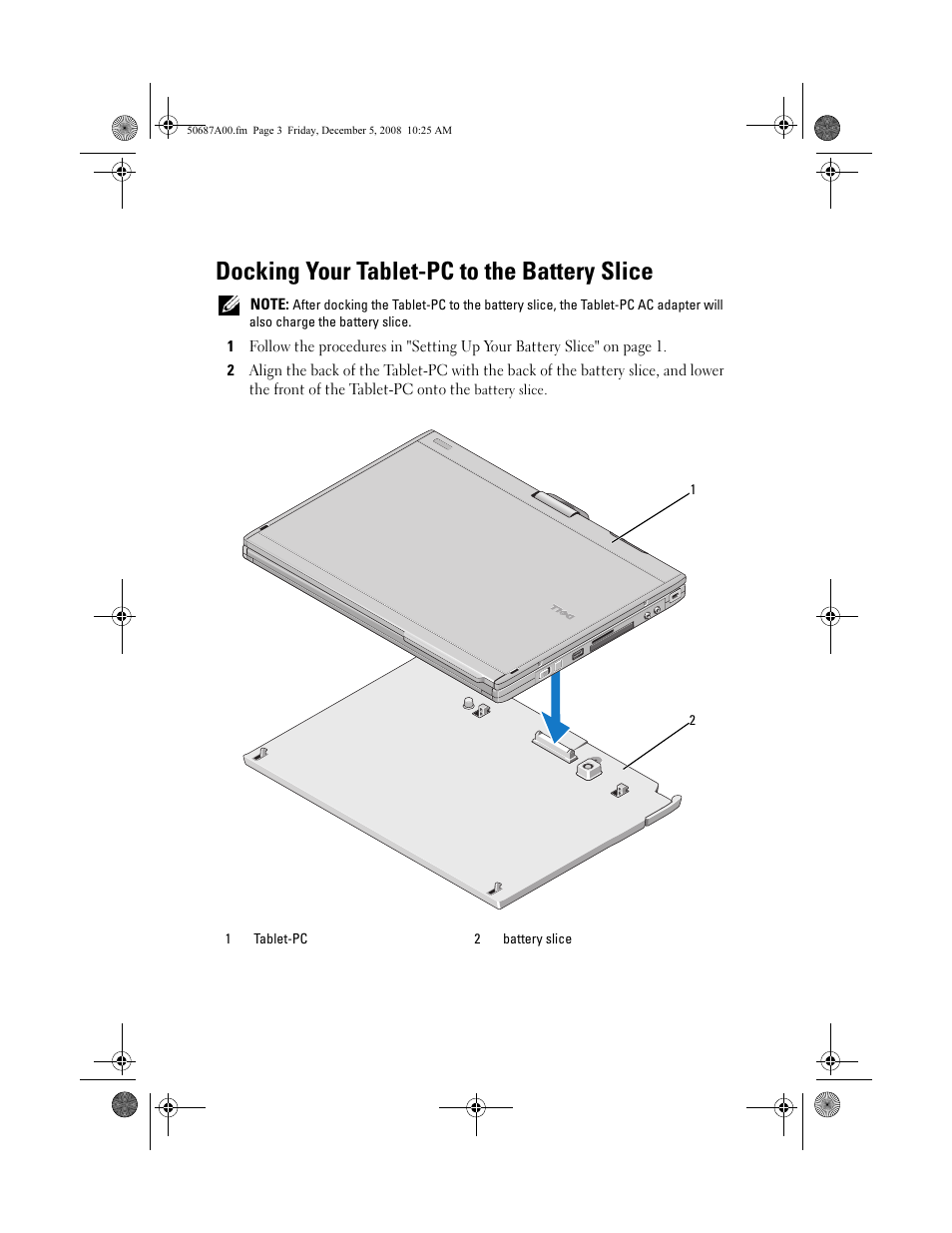 Docking your tablet-pc to the battery slice | Dell Latitude XT2 (Early 2009) User Manual | Page 3 / 30