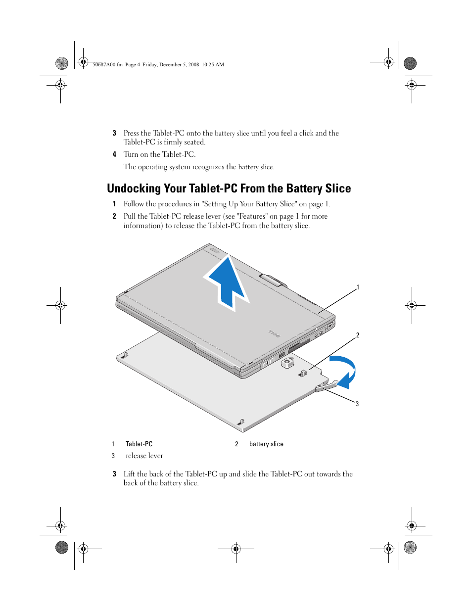 Undocking your tablet-pc from the battery slice | Dell Latitude XT2 (Early 2009) User Manual | Page 4 / 30