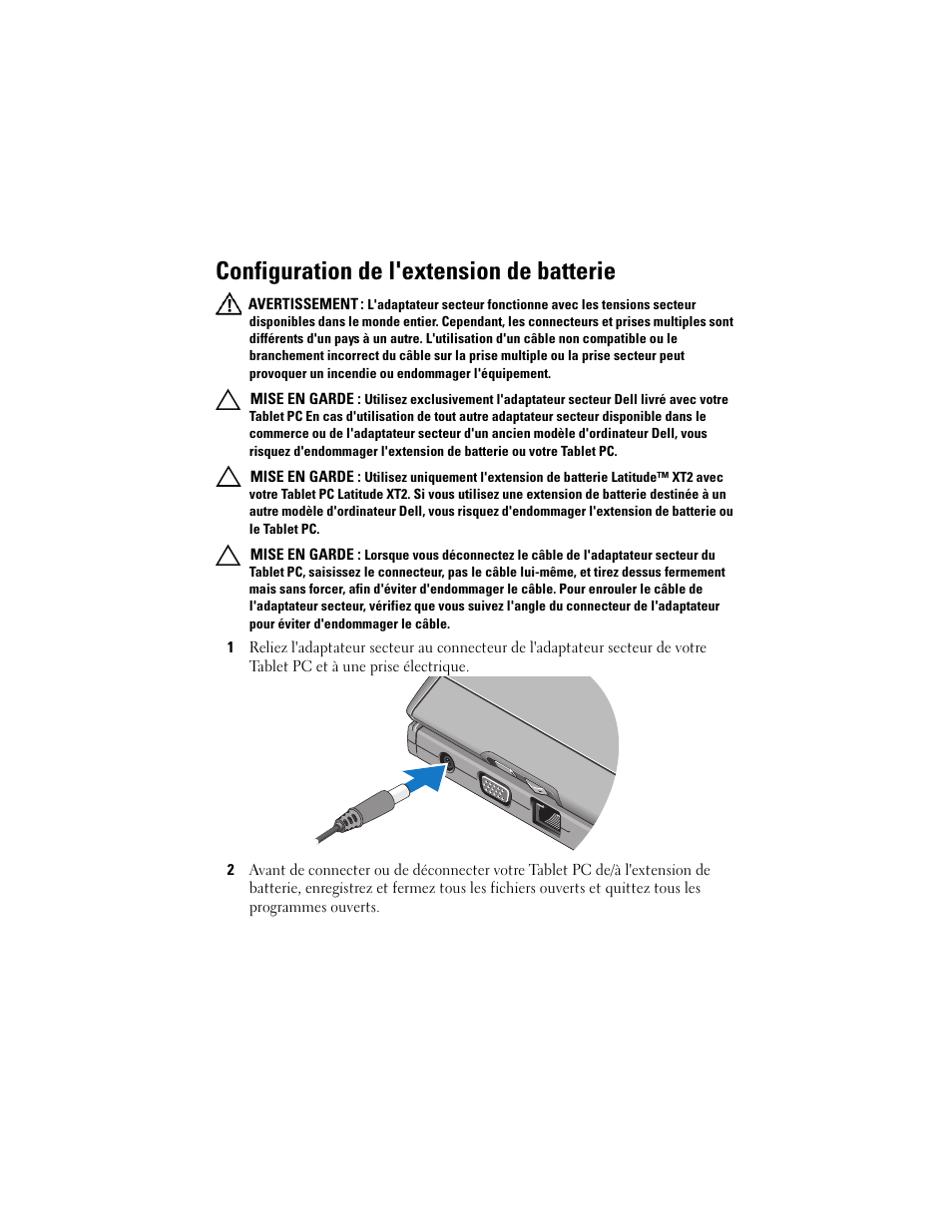 Configuration de l'extension de batterie | Dell Latitude XT2 (Early 2009) User Manual | Page 8 / 30