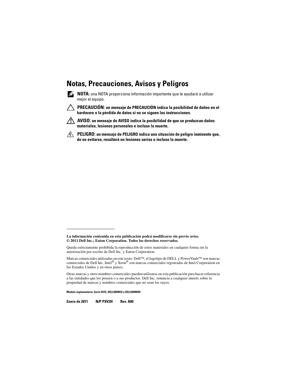 Notas, precauciones, avisos y peligros | Dell PowerVault NX3500 User Manual | Page 64 / 86