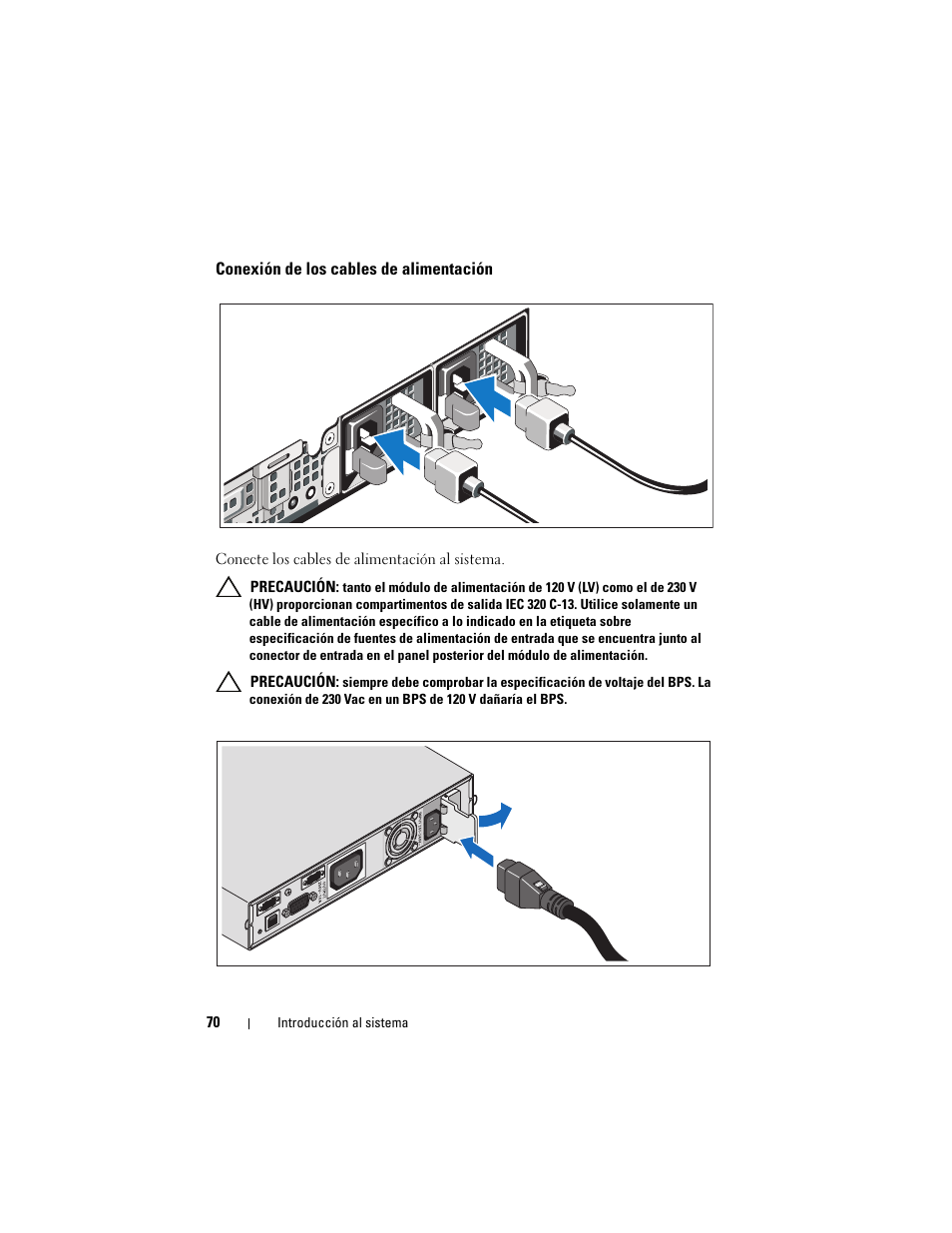 Conexión de los cables de alimentación | Dell PowerVault NX3500 User Manual | Page 72 / 86