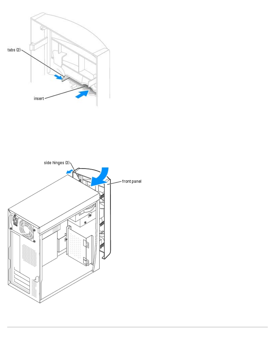 Reattaching the front panel | Dell Dimension 1100/B110 User Manual | Page 33 / 54
