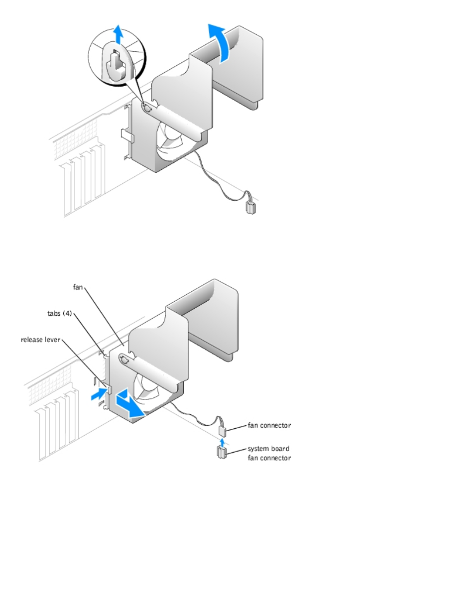 Replacing the fan assembly | Dell Dimension 1100/B110 User Manual | Page 48 / 54