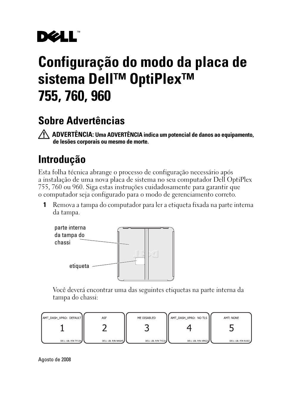 Sobre advertências, Introdução | Dell OptiPlex 960 (Late 2008) User Manual | Page 11 / 16
