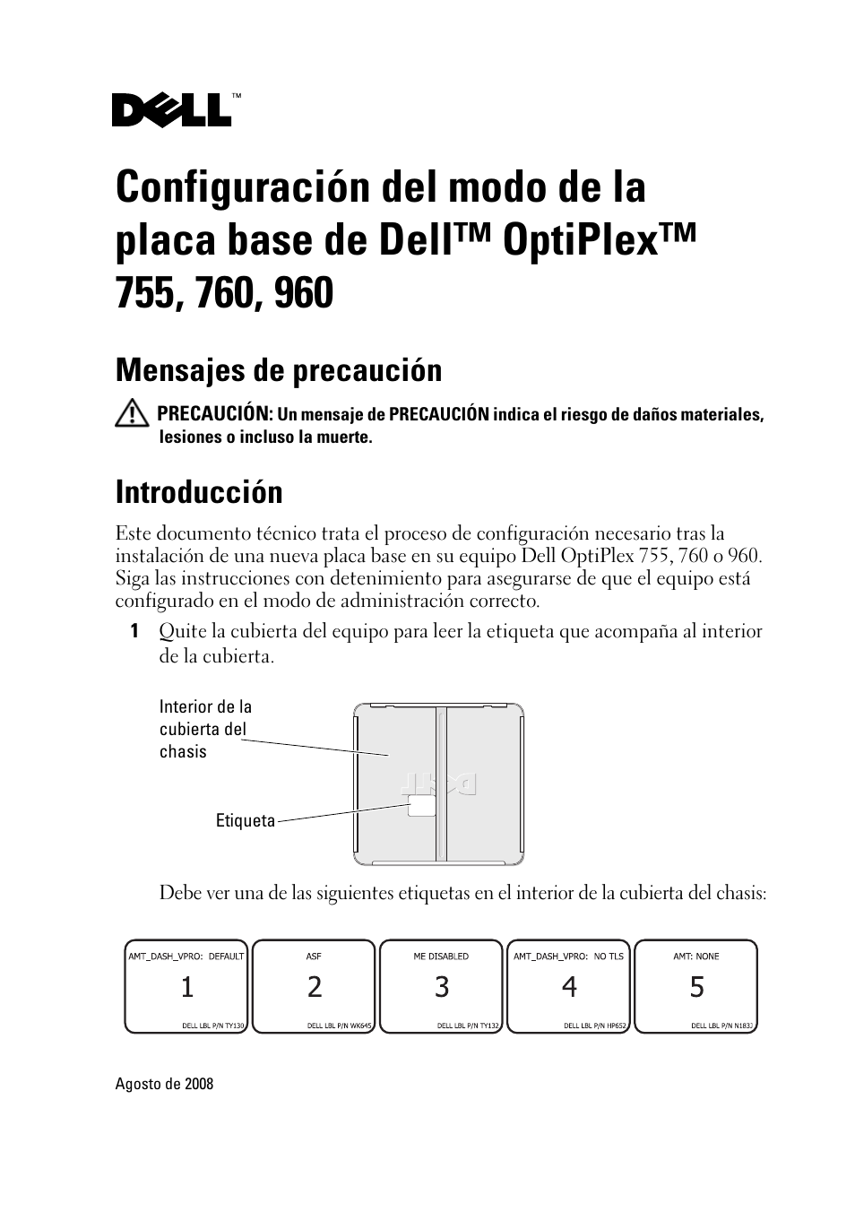 Mensajes de precaución, Introducción | Dell OptiPlex 960 (Late 2008) User Manual | Page 13 / 16