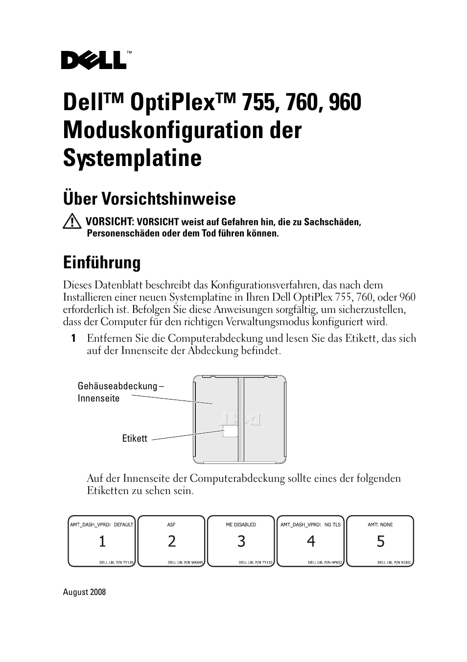 Über vorsichtshinweise, Einführung | Dell OptiPlex 960 (Late 2008) User Manual | Page 5 / 16