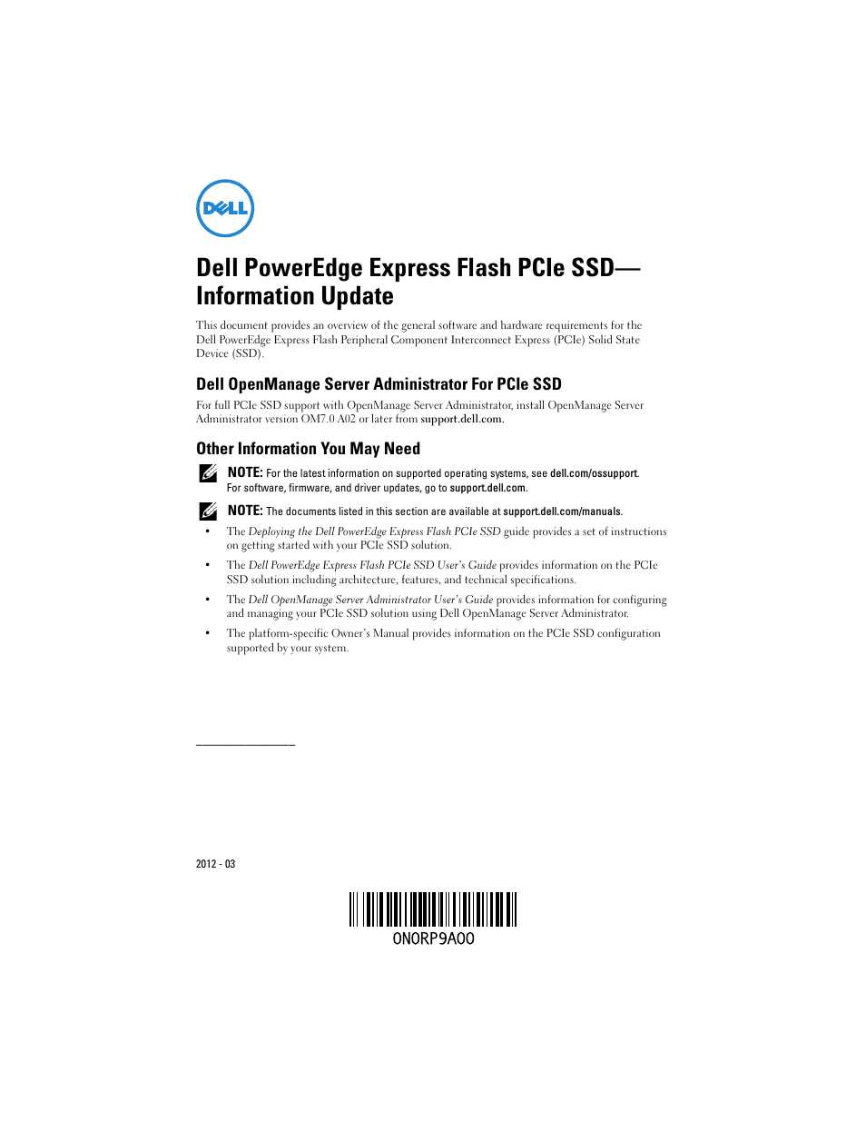 Dell PowerEdge Express Flash PCIe SSD User Manual | 10 pages