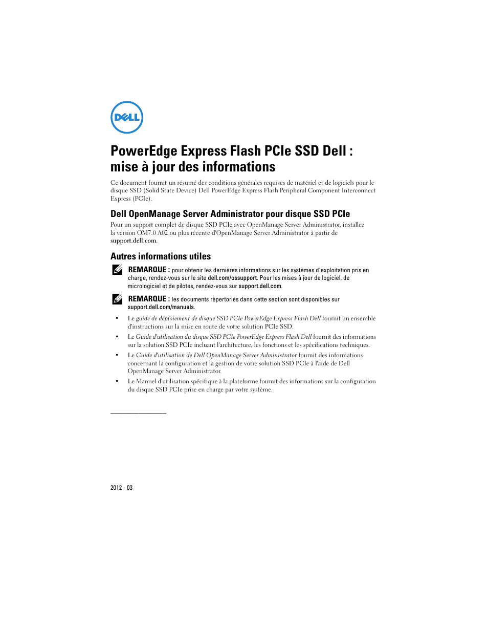 Autres informations utiles | Dell PowerEdge Express Flash PCIe SSD User Manual | Page 4 / 10