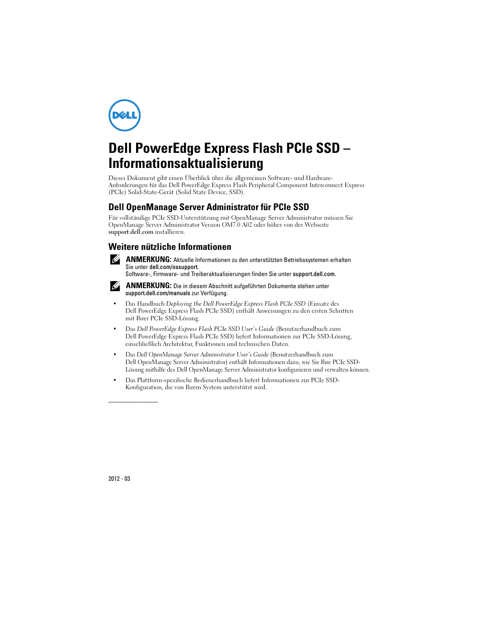 Dell openmanage server administrator für pcie ssd, Weitere nützliche informationen | Dell PowerEdge Express Flash PCIe SSD User Manual | Page 5 / 10