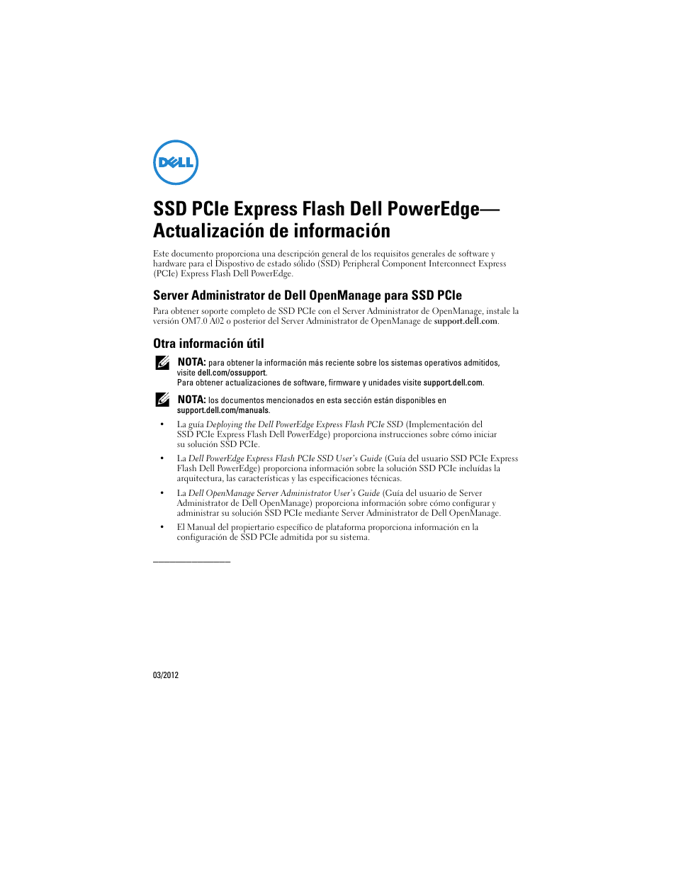 Otra información útil | Dell PowerEdge Express Flash PCIe SSD User Manual | Page 9 / 10