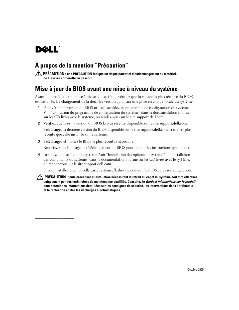 À propos de la mention “précaution | Dell PowerEdge 2850 User Manual | Page 3 / 7
