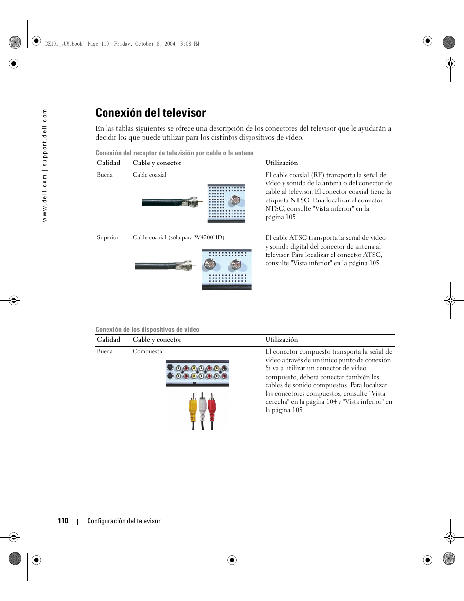 Conexión del televisor | Dell LCD TV W4200 User Manual | Page 110 / 148