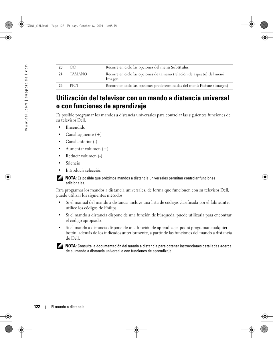 Dell LCD TV W4200 User Manual | Page 122 / 148