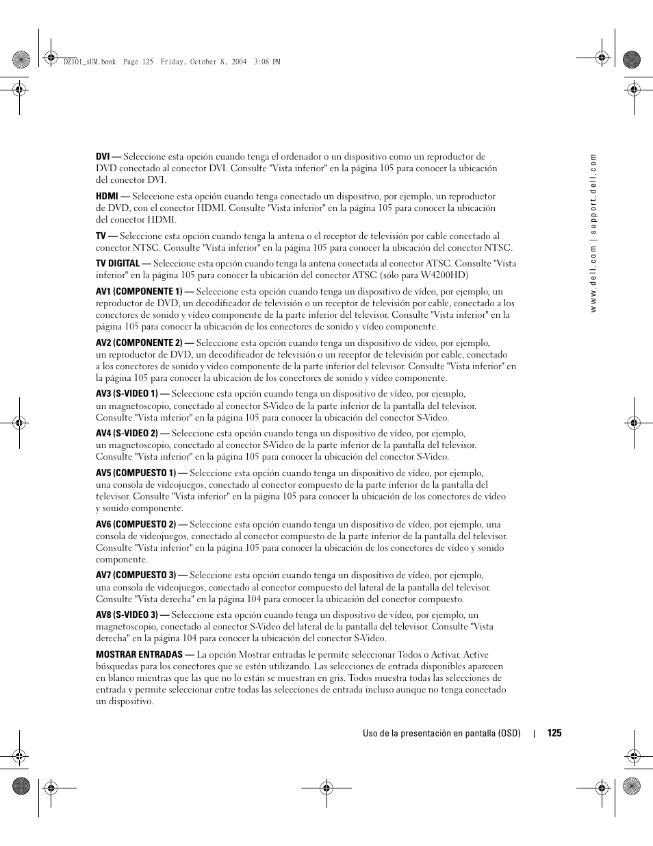 Dell LCD TV W4200 User Manual | Page 125 / 148