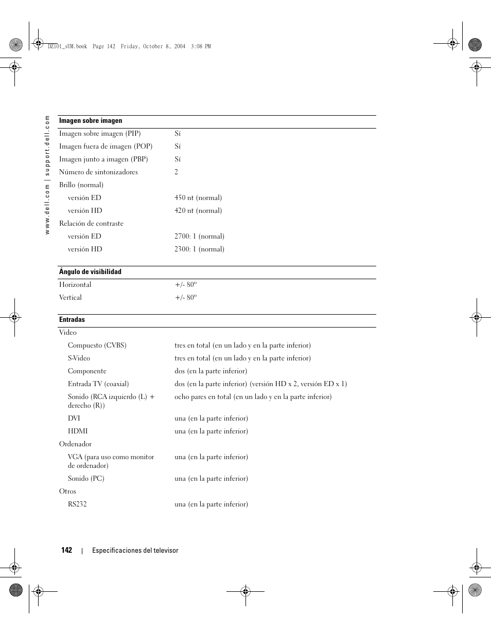 Dell LCD TV W4200 User Manual | Page 142 / 148
