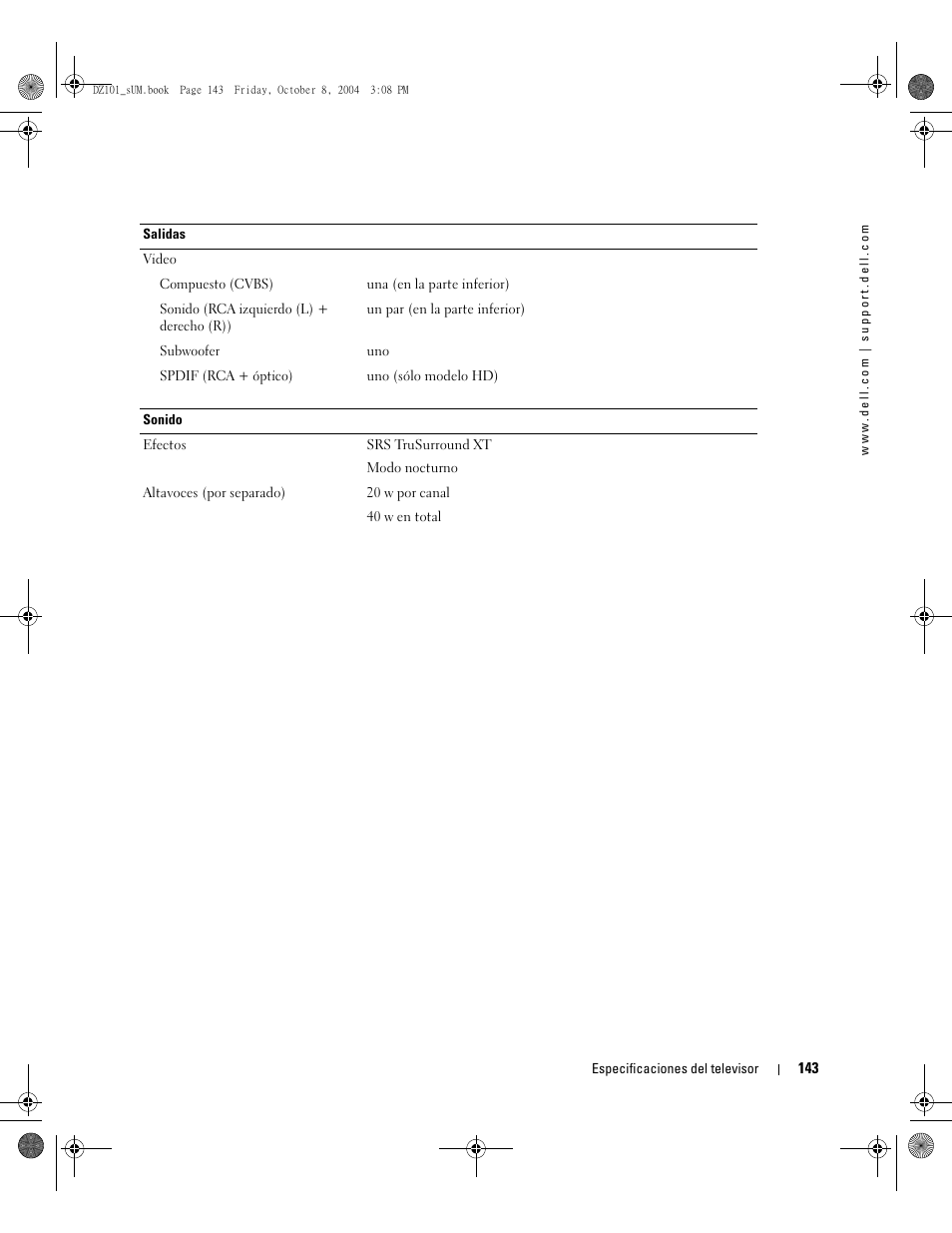 Dell LCD TV W4200 User Manual | Page 143 / 148