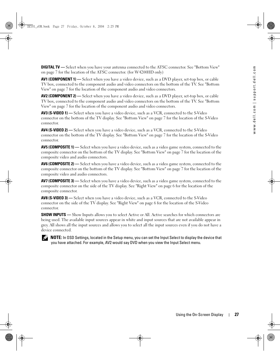 Dell LCD TV W4200 User Manual | Page 27 / 148