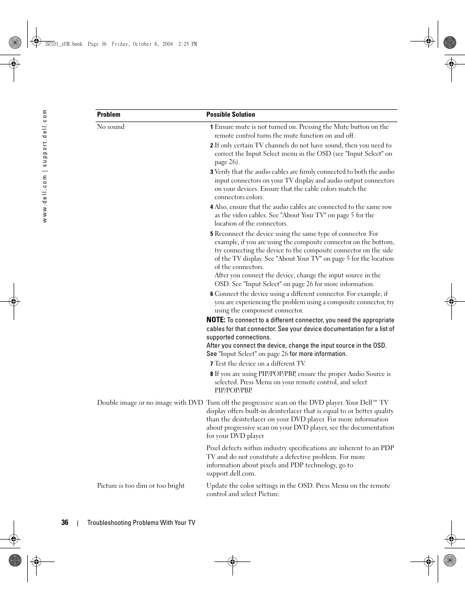 Dell LCD TV W4200 User Manual | Page 36 / 148