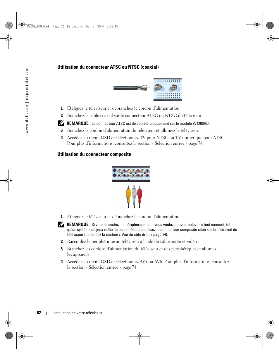 Dell LCD TV W4200 User Manual | Page 62 / 148