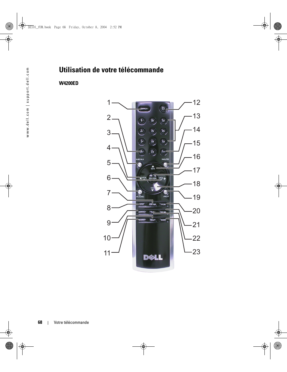 Utilisation de votre télécommande | Dell LCD TV W4200 User Manual | Page 68 / 148