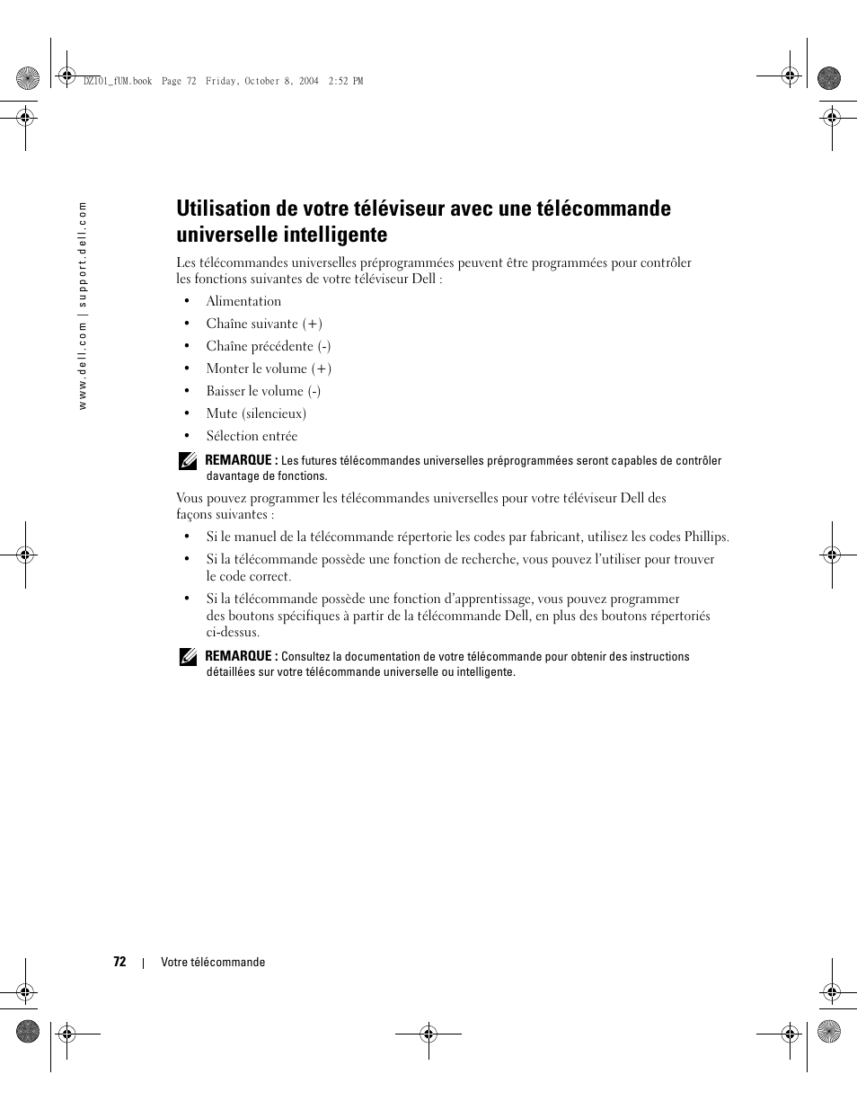 Dell LCD TV W4200 User Manual | Page 72 / 148