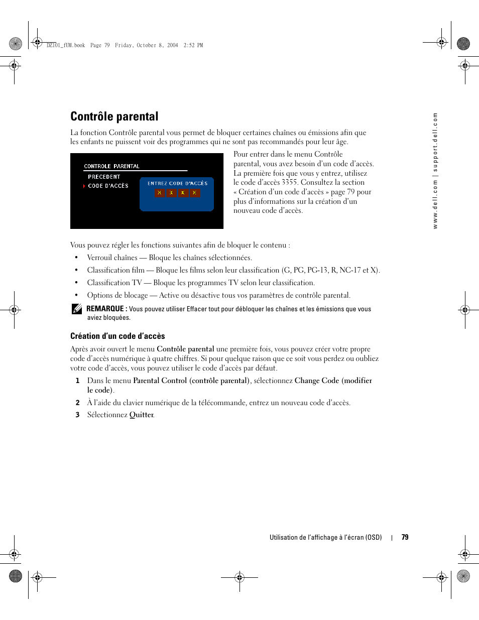 Contrôle parental | Dell LCD TV W4200 User Manual | Page 79 / 148